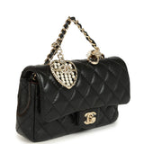 Chanel Nano Classic Double Flap Bag Charm Black Lambskin Light Gold Hardware