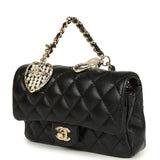 Chanel Nano Classic Double Flap Bag Charm Black Lambskin Light Gold Hardware