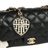 Chanel Nano Classic Double Flap Bag Charm Black Lambskin Light Gold Hardware