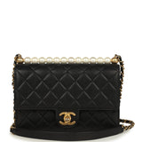 Pre-owned Chanel Small Chic Pearls Flap Bag Black Goatskin Antique Gold Hardware