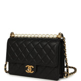Pre-owned Chanel Small Chic Pearls Flap Bag Black Goatskin Antique Gold Hardware