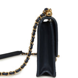 Pre-owned Chanel Small Chic Pearls Flap Bag Navy Calfskin Antique Gold Hardware