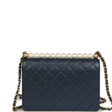 Pre-owned Chanel Small Chic Pearls Flap Bag Navy Calfskin Antique Gold Hardware