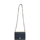 Pre-owned Chanel Small Chic Pearls Flap Bag Navy Calfskin Antique Gold Hardware