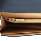 Pre-owned Chanel Small Chic Pearls Flap Bag Navy Calfskin Antique Gold Hardware