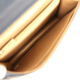 Pre-owned Chanel Small Chic Pearls Flap Bag Navy Calfskin Antique Gold Hardware