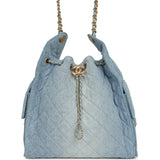 Chanel Medium 25 Hobo Bag Light Blue Washed Denim Antique Gold Hardware - Thumbnail View 1