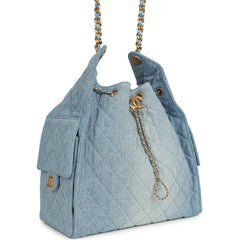 Chanel Medium 25 Hobo Bag Light Blue Washed Denim Antique Gold Hardware