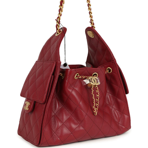Chanel Small 25 Hobo Bag Dark Red Caviar Antique Gold Hardware