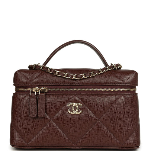 Chanel Top Handle Slim Vanity Case with Chain Dark Brown Shiny Caviar Light Gold Hardware