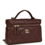Chanel Top Handle Slim Vanity Case with Chain Dark Brown Shiny Caviar Light Gold Hardware