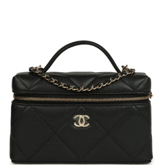 Chanel Top Handle Slim Vanity Case with Chain Black Shiny Caviar Light Gold Hardware