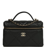 Chanel Top Handle Slim Vanity Case with Chain Black Shiny Caviar Light Gold Hardware - Thumbnail View 1