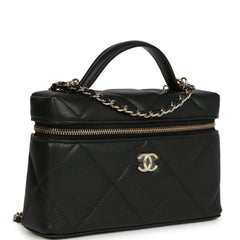 Chanel Top Handle Slim Vanity Case with Chain Black Shiny Caviar Light Gold Hardware