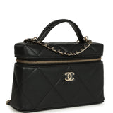 Chanel Top Handle Slim Vanity Case with Chain Black Shiny Caviar Light Gold Hardware - Thumbnail View 2
