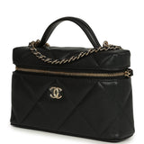 Chanel Top Handle Slim Vanity Case with Chain Black Shiny Caviar Light Gold Hardware - Thumbnail View 5