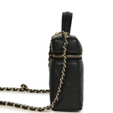 Chanel Top Handle Slim Vanity Case with Chain Black Shiny Caviar Light Gold Hardware - Thumbnail View 3