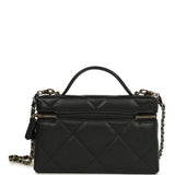 Chanel Top Handle Slim Vanity Case with Chain Black Shiny Caviar Light Gold Hardware - Thumbnail View 4