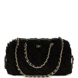 Chanel Mini Timeless Classic Barrel Bag with Chain Black Shearling Light Gold Hardware