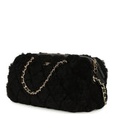 Chanel Mini Timeless Classic Barrel Bag with Chain Black Shearling Light Gold Hardware