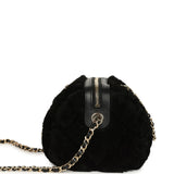 Chanel Mini Timeless Classic Barrel Bag with Chain Black Shearling Light Gold Hardware