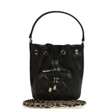Chanel Mini Top Handle Bucket Bag with Chain Black Shiny Caviar Light Gold Hardware
