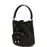 Chanel Mini Top Handle Bucket Bag with Chain Black Shiny Caviar Light Gold Hardware