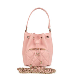 Chanel Mini Top Handle Bucket Bag with Chain Pink Shiny Caviar Light Gold Hardware