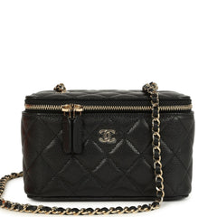 Chanel Small Classic Vanity Case Black Shiny Caviar Light Gold Hardware
