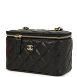 Chanel Small Classic Vanity Case Black Shiny Caviar Light Gold Hardware