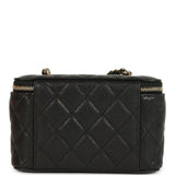 Chanel Small Classic Vanity Case Black Shiny Caviar Light Gold Hardware