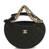Chanel Mini Round Hobo Pouch Bag Black Shiny Caviar Mixed Metal Hardware