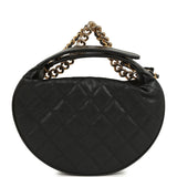 Chanel Mini Round Hobo Pouch Bag Black Shiny Caviar Mixed Metal Hardware