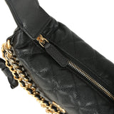 Chanel Mini Round Hobo Pouch Bag Black Shiny Caviar Mixed Metal Hardware