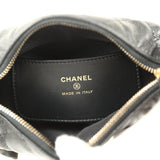 Chanel Mini Round Hobo Pouch Bag Black Shiny Caviar Mixed Metal Hardware