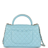 Chanel Medium Coco Top Handle Flap Bag Light Blue Shiny Caviar Light Gold Hardware
