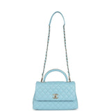Chanel Medium Coco Top Handle Flap Bag Light Blue Shiny Caviar Light Gold Hardware