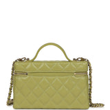 Chanel Top Handle Long Vanity Case with Chain Khaki Shiny Caviar Light Gold Hardware