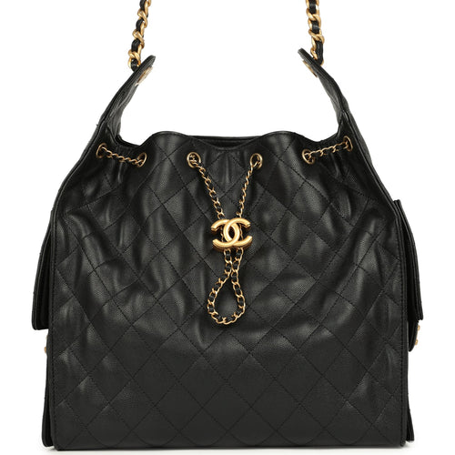Chanel Medium 25 Hobo Bag Black Caviar Antique Gold Hardware