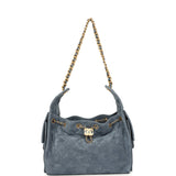 Chanel Small 25 Hobo Bag Blue Suede Antique Gold Hardware
