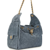 Chanel Small 25 Hobo Bag Blue Suede Antique Gold Hardware