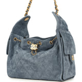 Chanel Small 25 Hobo Bag Blue Suede Antique Gold Hardware