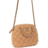 Chanel Small Coco Crossbody Bag Light Brown Shearling Light Gold Hardware