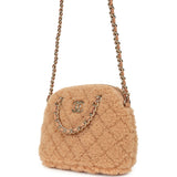 Chanel Small Coco Crossbody Bag Light Brown Shearling Light Gold Hardware