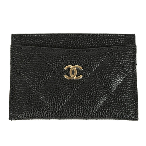 Chanel Classic Card Holder Wallet Black Caviar Gold Hardware