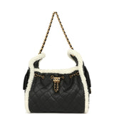 Chanel Small 25 Hobo Bag Black Crumpled Sheepskin and White Shearling Antique Gold Hardware