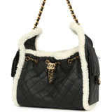 Chanel Small 25 Hobo Bag Black Crumpled Sheepskin and White Shearling Antique Gold Hardware