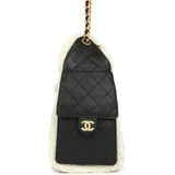 Chanel Small 25 Hobo Bag Black Crumpled Sheepskin and White Shearling Antique Gold Hardware