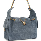 Chanel Small 25 Hobo Bag Blue Suede Antique Gold Hardware - Thumbnail View 2