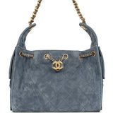 Chanel Small 25 Hobo Bag Blue Suede Antique Gold Hardware - Thumbnail View 1